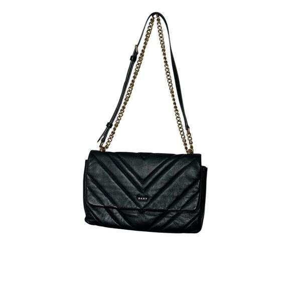 DKNY Shoulder‎ Bag Crossbody Women Purse Quilted Black Gold Chain Money Formal - Picture 1 of 8